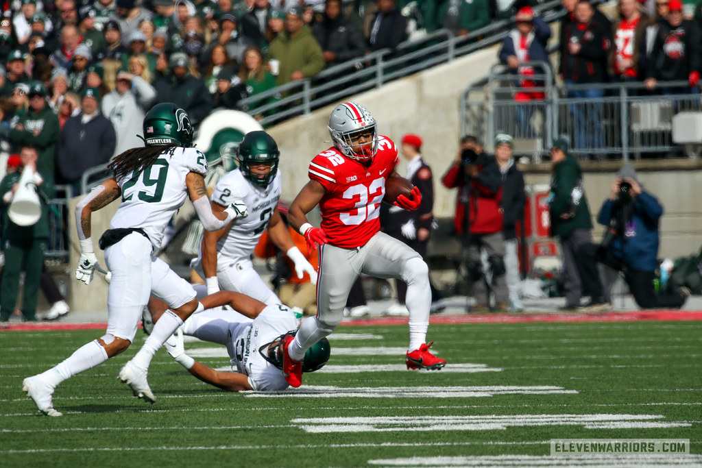 Running back TreVeyon Henderson of The Ohio State Buckeyes