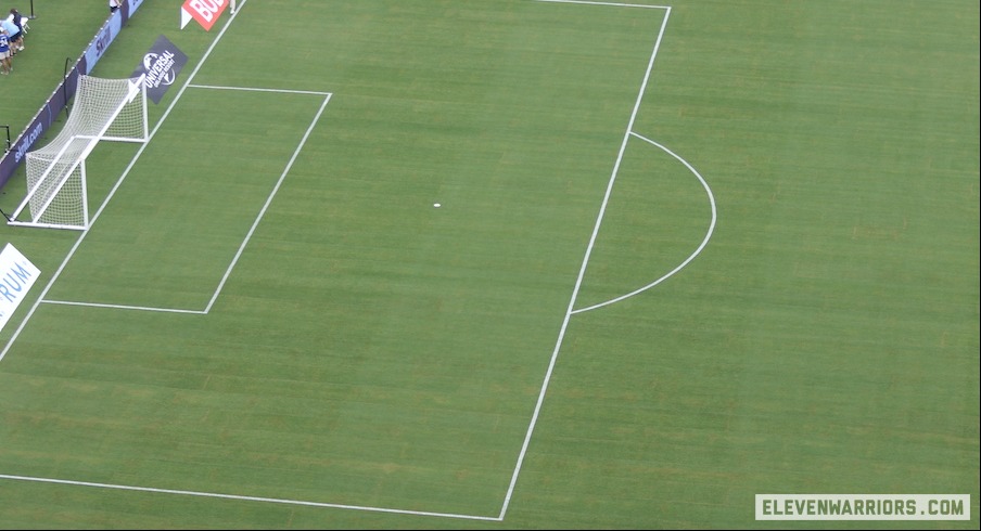 Grass soccer field inside Ohio Stadium