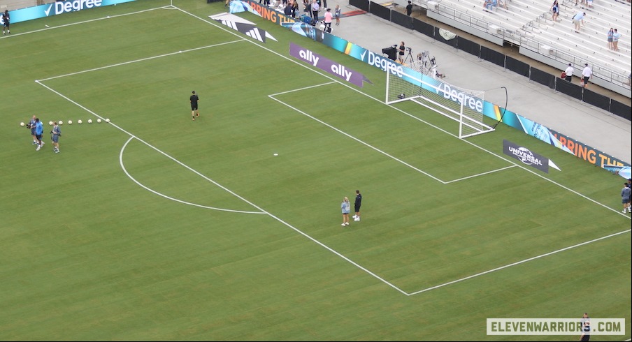 Grass soccer field inside Ohio Stadium