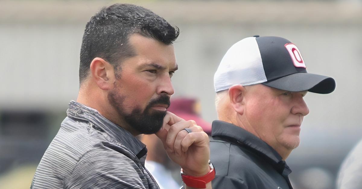 ryan day and chip kelly watch spring practice