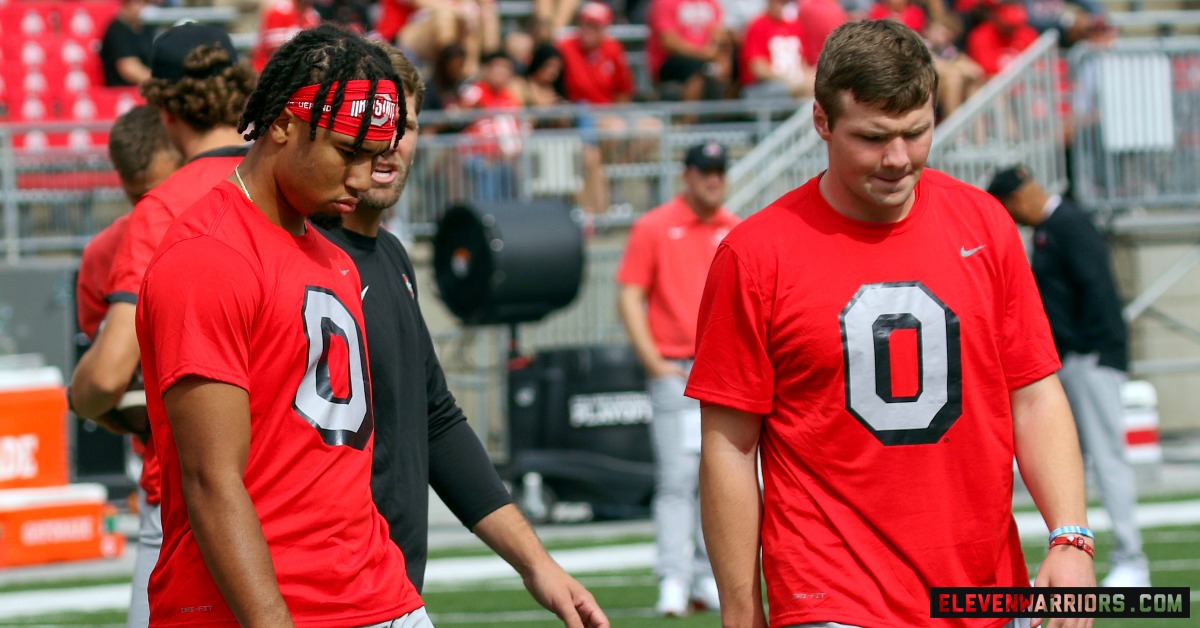 Ohio State quarterbacks C.J. Stroud (left) and Kyle McCord (right)