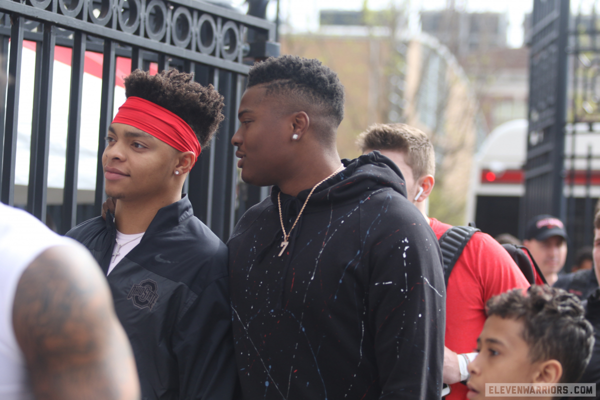 Ohio State quarterbacks Justin Fields (left) and Dwayne Haskins (right)