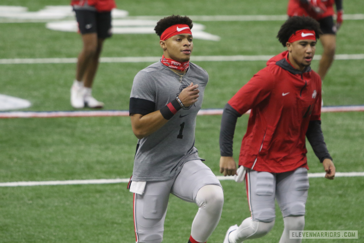 Ohio State quarterbacks Justin Fields (left) and C.J. Stroud (right)