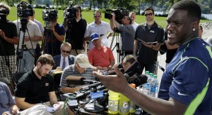 Frank Clark addresses Seattle media on Friday