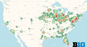 Map shows hometowns of Big Ten football players.