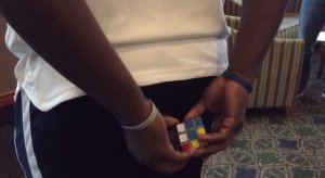 Rubik's cube behind back