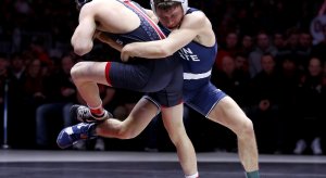 Former Penn State wrestler Nick Suriano tosses former Buckeye Jose Rodriguez at Value City Arena