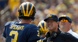 Jim harbaugh and Wilton Speight