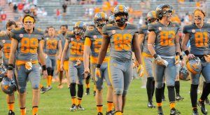 Sep 30, 2017; Knoxville, TN, USA; The Tennessee Volunteers team leaves the field after the game against the Georgia Bulldogs at Neyland Stadium. Georgia won 41 to 0. Mandatory Credit: Randy Sartin-USA TODAY Sports