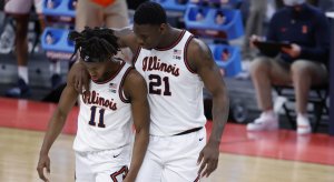 Ayo Dosunmu and Kofi Cockburn after Illinois' loss to Loyola