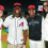 Arizona Cardinals wide receiver Marvin Harrison Jr. (left center) throws out first pitch for the Arizona Diamondbacks