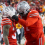 Ohio State players Tegra Tshabola and TreVeyon Henderson celebrate a touchdown