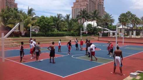 The Ohio State basketball team practices outside of the Atlantis resort in the Bahamas.