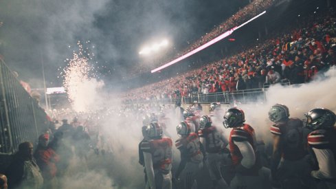 Ohio State enters the field to fog and fireworks.