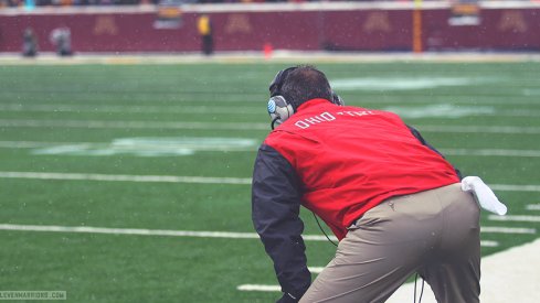 Urban Meyer watches his team in Minnesota.