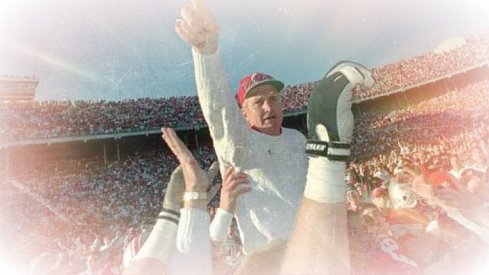 John Cooper on his players shoulders, briefly, following the 1994 Michigan game