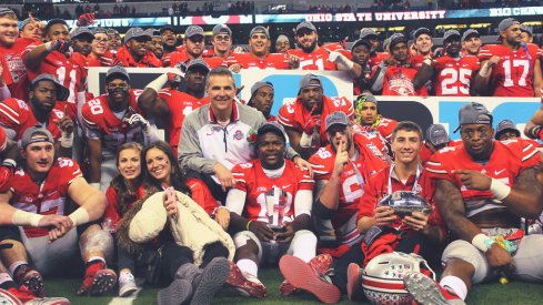 Urban Meyer and his Buckeyes after thumping Wisconsin.