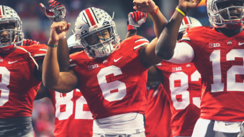 Evan Spencer celebrates Ohio State's Big Ten Championship win over Wisconsin.