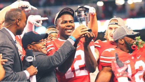 Cardale Jones wins the B1G Championship MVP trophy in his first collegiate start. NBD. 