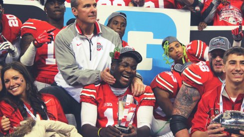 Urban Meyer and Cardale Jones share a moment.