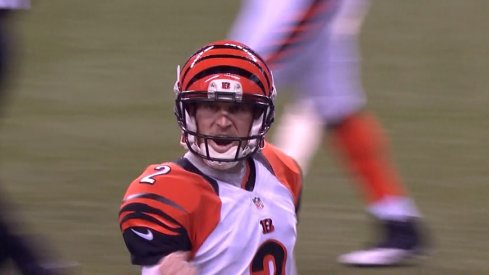 Mike Nugent fist bumps it up after connecting on a 57-yard field goal for the Bengals.