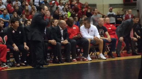 Urban Meyer is on hand for the Ohio State wrestling team's huge match against Iowa today. 