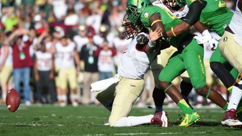 Oregon linebacker Torrodney Prevot makes Florida State quarterback Jameis Winston regret some things.