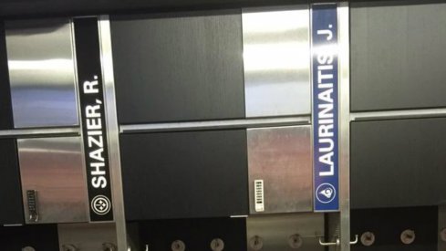 Lockers for James Laurinaitis and Ryan Shazier at the Woody Hayes Athletic Center