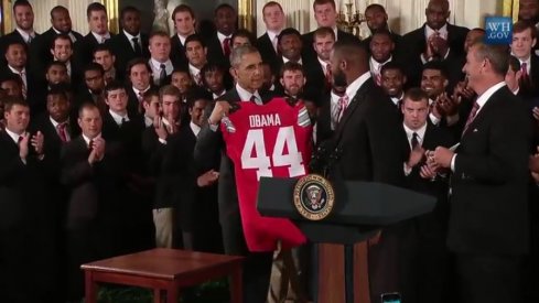 Obama gets his Ohio State No. 44 jersey.