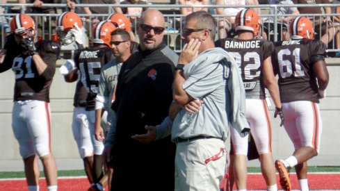 Mike Pettine, Urban Meyer at Ohio Stadium.