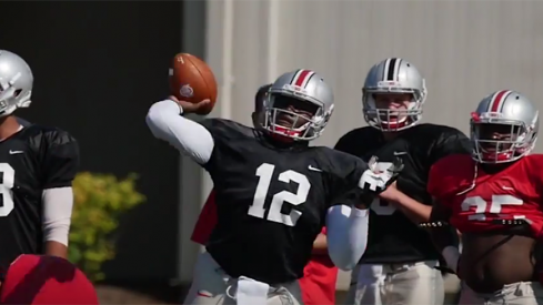 Cardale Jones lets it fly during Thursday's practice.