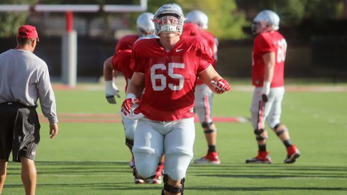 Pat Elflein at Monday night's practice.