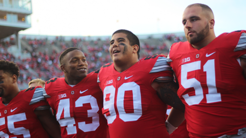 Watch Ohio State sing Carmen Ohio and talk about its 38-0 win over Hawai'i.