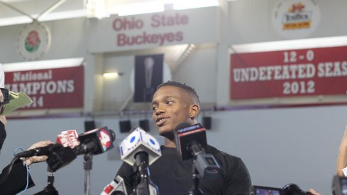 Darron Lee meets with the media Monday.