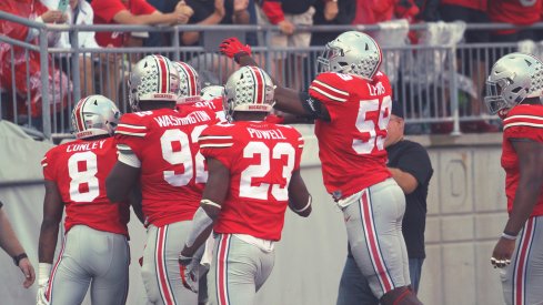 Ohio State celebrates Darron Lee's touchdown.