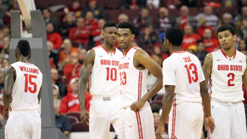 The Ohio State basketball team on the floor against Walsh.