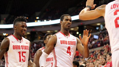 Daniel Giddens come off the floor after his first-half buzzer beater.