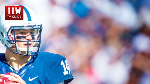 10 October 2015: Penn State Nittany Lions quarterback Christian Hackenberg (14) looks to pass during the NCAA Football game between the Penn State Nittany Lions and the Indiana Hoosiers played at Beaver Stadium in University Park, PA (Photo by Gavin Baker/Icon Sportswire)