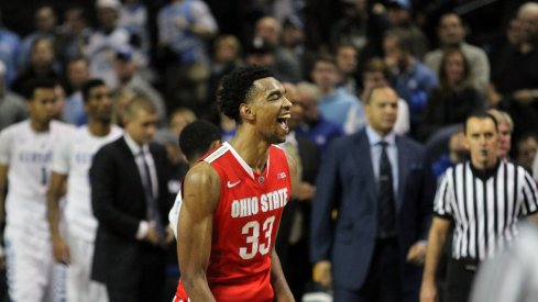 Keita Bates-Diop celebrates Ohio State's win over Kentucky.