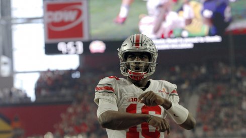 J.T. Barrett celebrates a touchdown in the Fiesta Bowl.