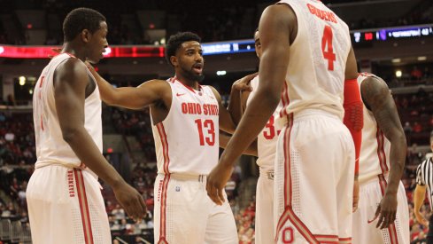 Ohio State huddles during Tuesday's game against Northwestern.