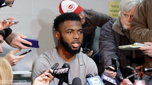 JT Barrett surrounded by Ohio State media.