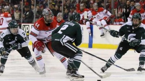 Ohio State hockey vies with Michigan State in a game at Value City Arena.