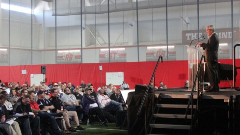 Jim Tressel speaks at Ohio State Coaches Clinic.