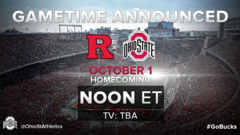 Ohio State's Oct. 1 matchup against Rutgers is set for a noon start.