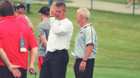 Urban Meyer, Kerry Coombs at an Ohio State camp last summer.