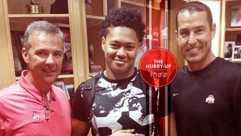 Anthony Hines III with Urban Meyer and Luke Fickell