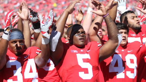 Ohio State sings Carmen Ohio after defeating Bowling Green 77-10.