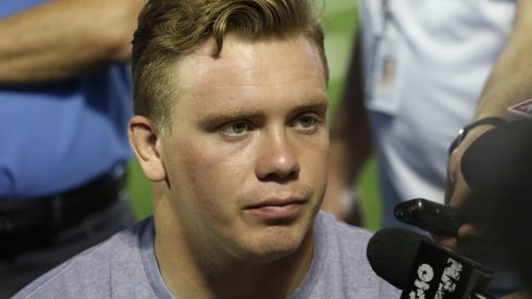 Ohio State C Pat Elflein meets with the media Monday.