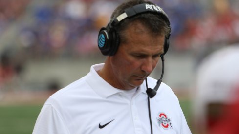 Urban Meyer strolls the sidelines against Tulsa. 